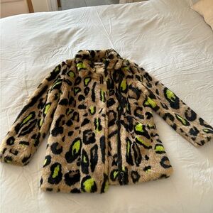 Apparis Chloe Neon Leopard Faux Fur Coat